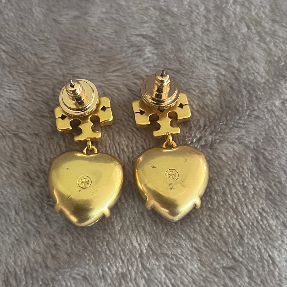 Tory Burch Gold and Pink Heart Earrings - Picture 7 of 8